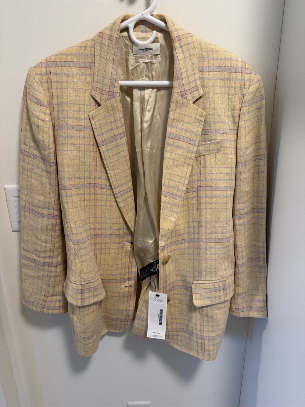 Isabel Marant Pastel Yellow Plaid Wool-Blend Blazer